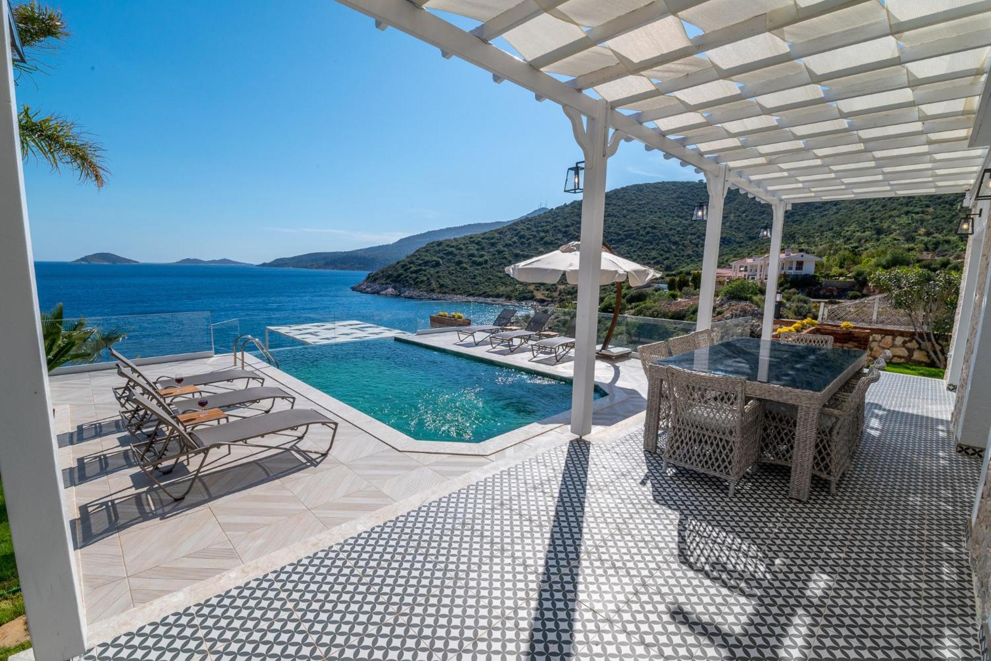 Beachfront White Villa With Private Swimming Pool Kalkan Eksteriør bilde